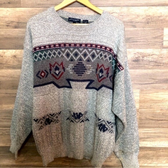 Vintage Southwestern Wool Blend Knit Pullover Crewneck Sweater Large - Picture 2 of 8